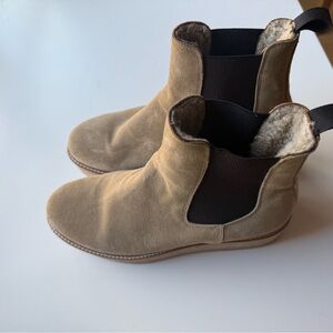 Ann Blum Wedge Suede Ankle Boots with shearling lining